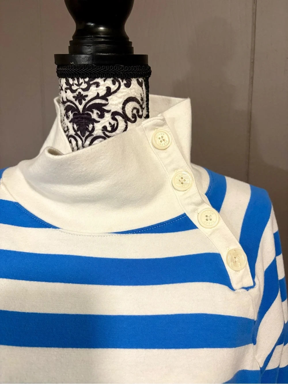 J. CREW Blue and White Striped Wide Button Collar Pullover - Picture 2 of 8